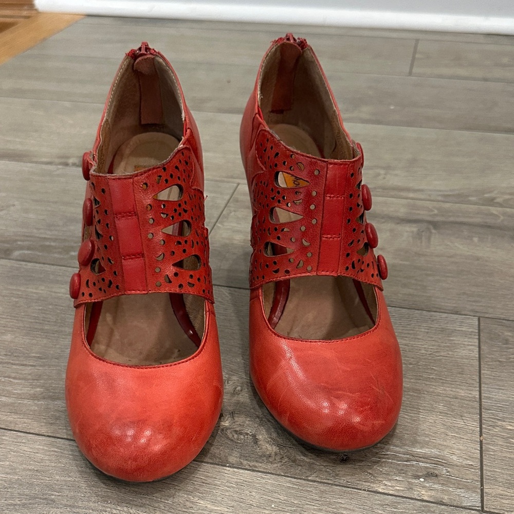 Miz Mooz Red Leather Button-Accent Heels